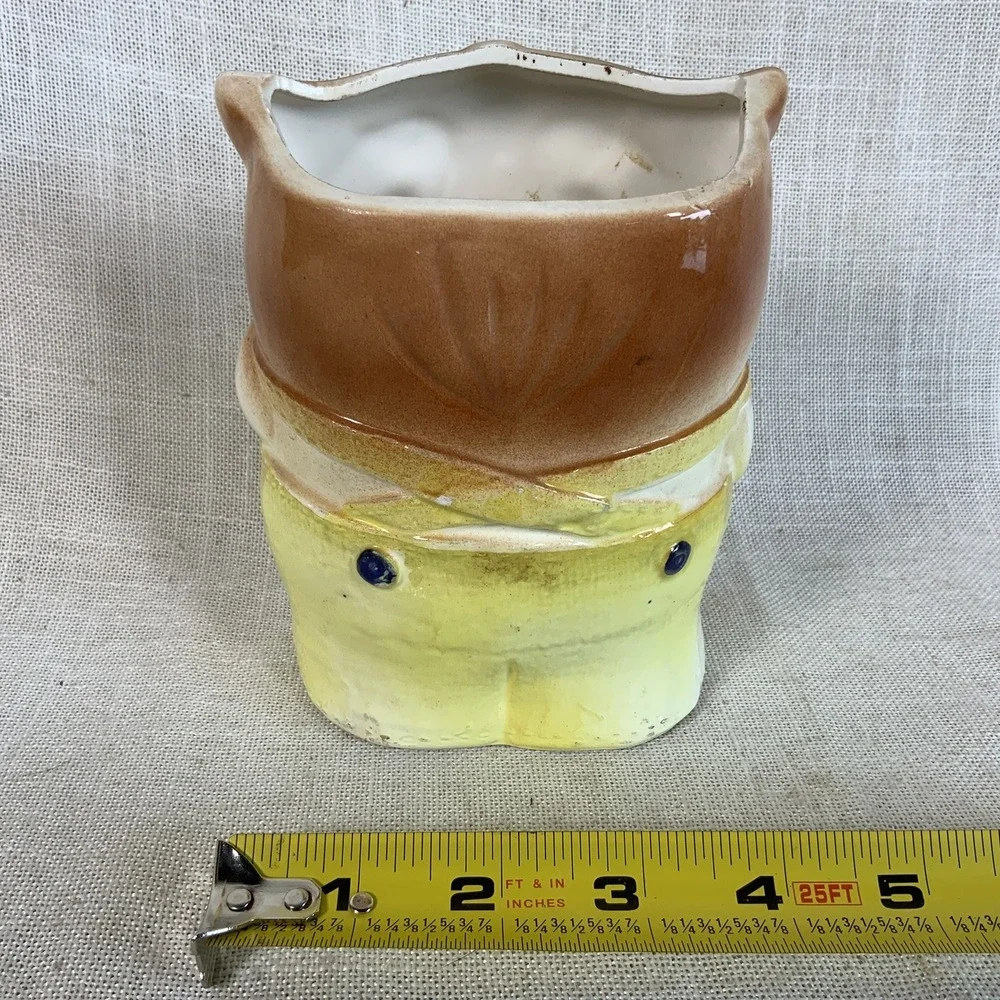 Vintage Owl In Overalls Planter Anthropomorphic Kitschy 5 3/8